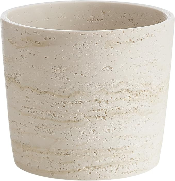 7 Inch Natural Travertine Textures Plant Pot, Resin Outdoor Planter with Drainage Hole, Removable... | Amazon (US)