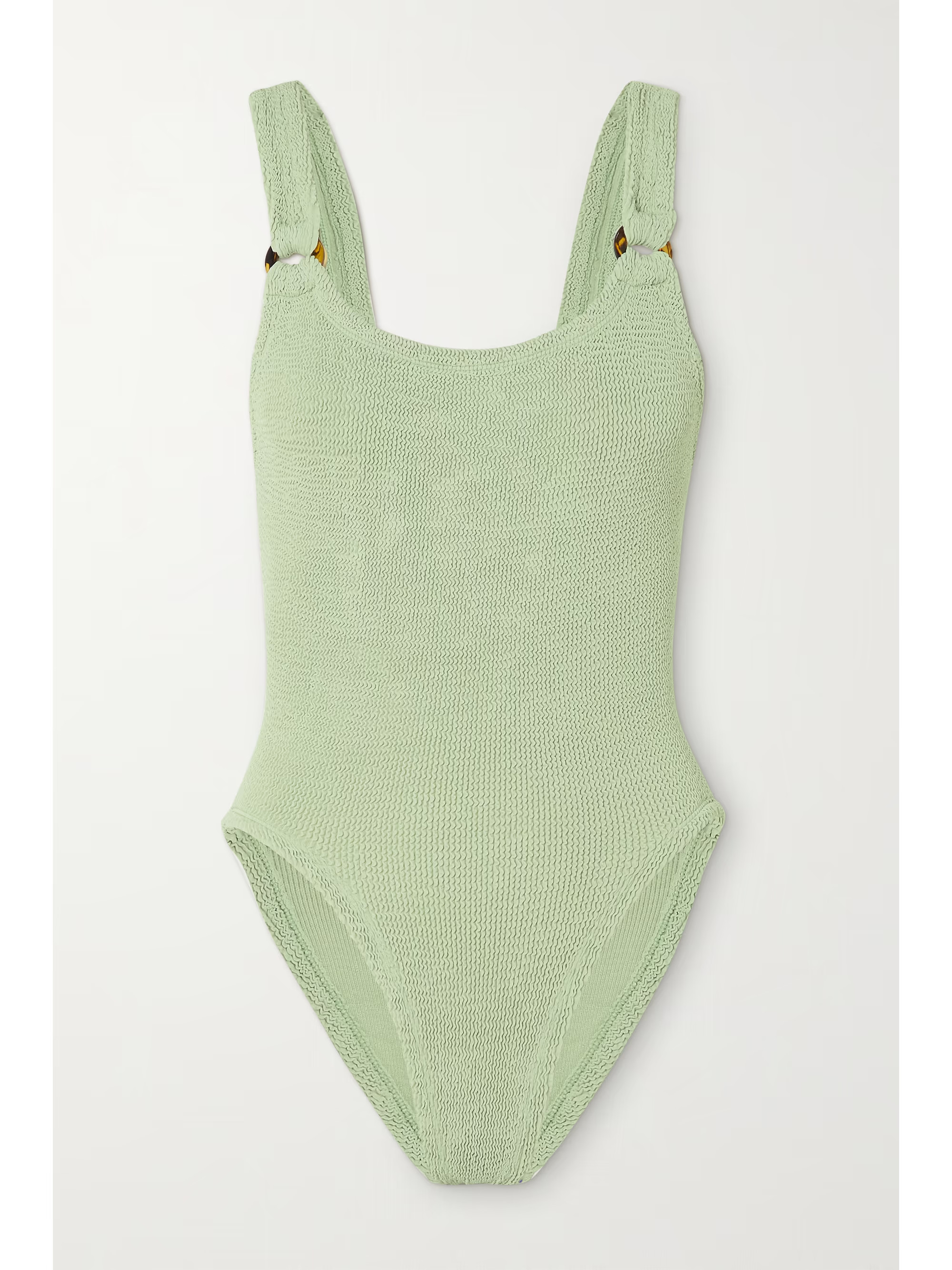Sage green + NET SUSTAIN Domino embellished seersucker swimsuit | HUNZA G | NET-A-PORTER | NET-A-PORTER (US)