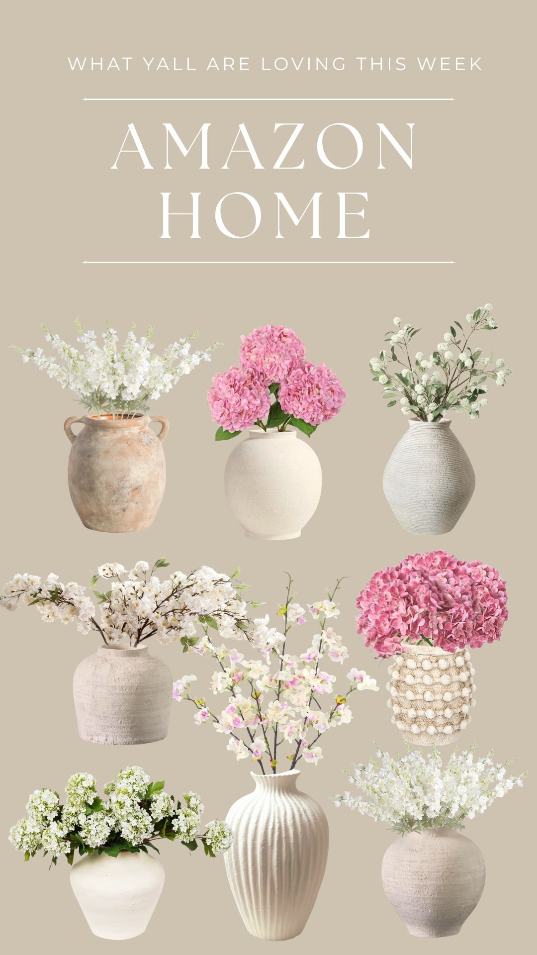 Faux florals and vases that give pottery barn but half the price! The best florals for a summer refresh! 
• 
• 
• 
rustic vases, ceramic vases, faux florals, faux plants, home decor, summer florals 

 #LTKSeasonal #LTKHome