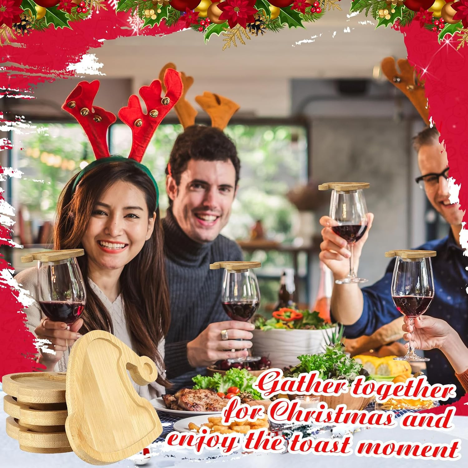 Roshtia 6 Pcs Christmas Wine Glass Charcuterie Topper, Wine Glass Charcuterie Topper, Funny Wood ... | Amazon (US)