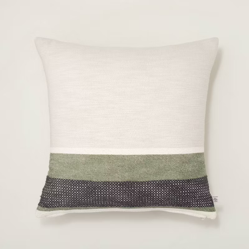 18" x 18" Striped Color Block Square Throw Pillow Green - Hearth & Hand™ with M... | Target