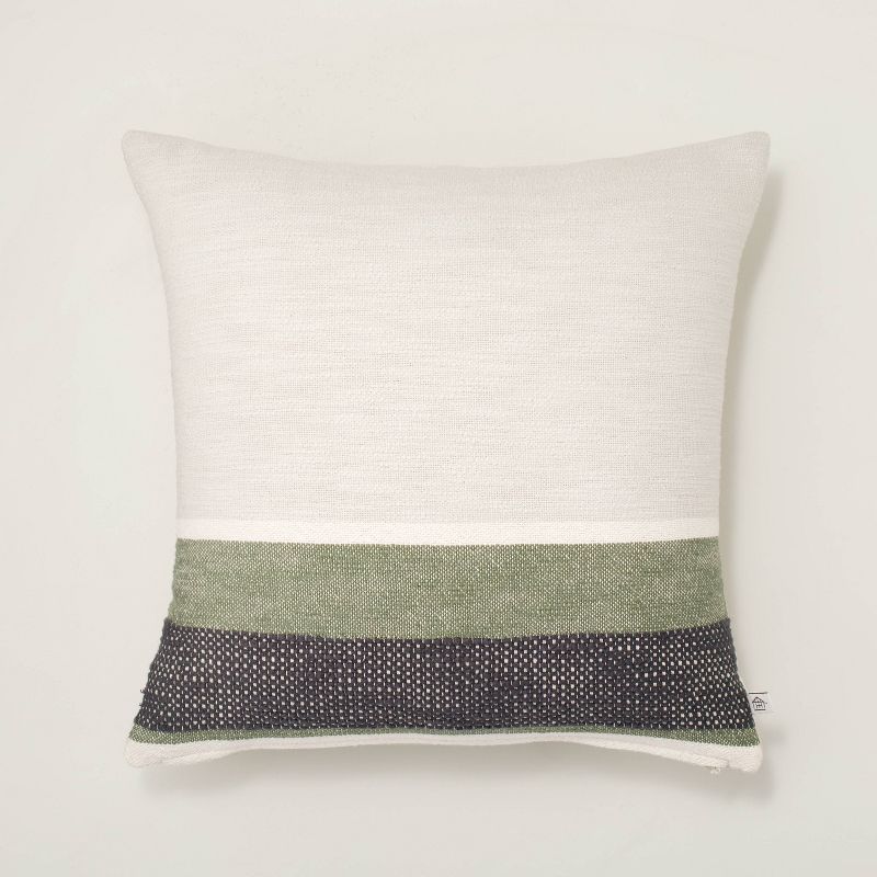 18&#34; x 18&#34; Striped Color Block Square Throw Pillow Green - Hearth &#38; Hand&#8482; with M... | Target