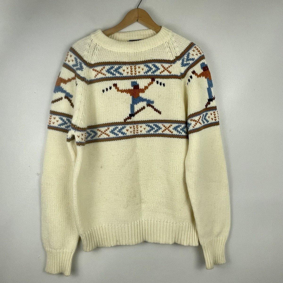 VTG 70's Ski Sweater Ivory Geometric Women's Medium Chunky Fisherman Novelty | eBay US