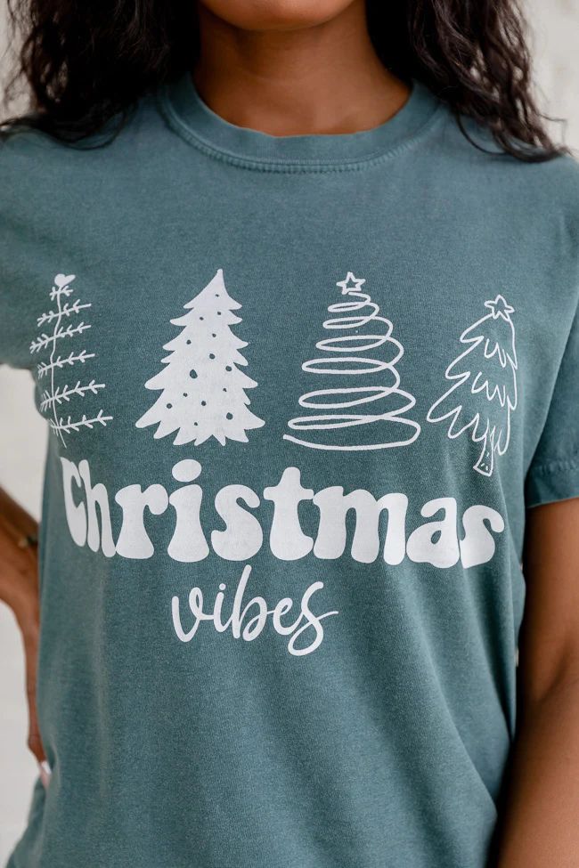 Christmas Vibes Dark Green Graphic Tee | Pink Lily