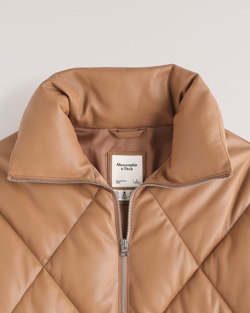 Oversized Vegan Leather Diamond Puffer | Abercrombie & Fitch (US)