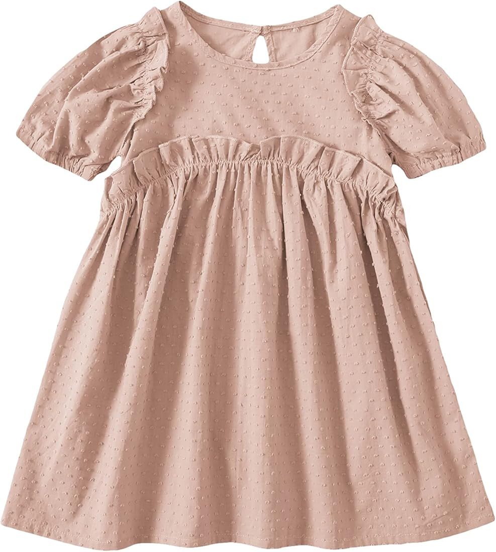 Danna Belle Toddler Baby Girls Ruffle Puff Sleeve Dress Crewneck Summer Solid Dresses 2-6Y | Amazon (US)