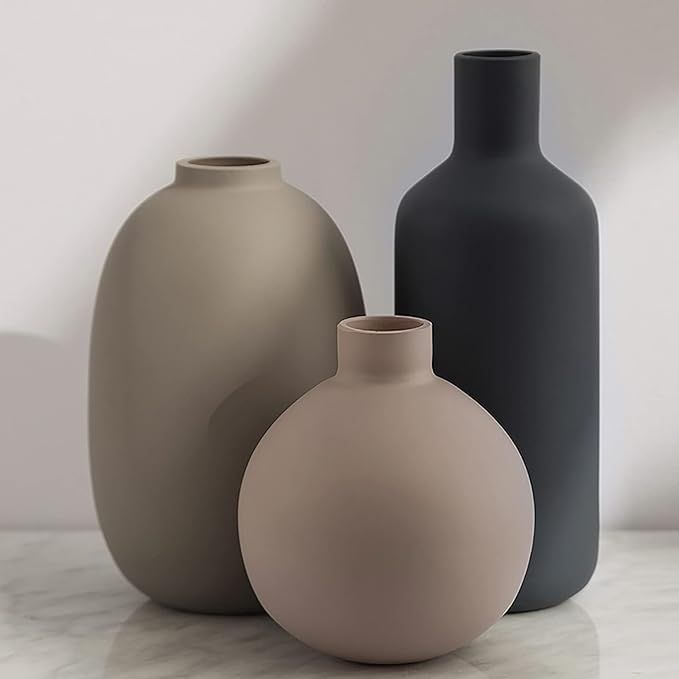 Ceramic Modern Farmhouse Vase, Neutral Small for Table, Living Room, Shelf, Bookshelf and Entrywa... | Amazon (US)