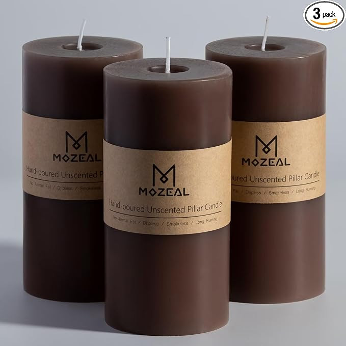 MOZEAL 3" x 6" Hand-Poured Unscented Candle, Dripless Pillar Candle Set of 3, Long Lasting Burnin... | Amazon (US)