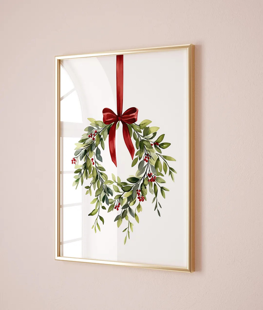 PRINTABLE Christmas Wreath Print, Christmas Bow Print Red Bow Holiday Decor Xmas Poster Red Chris... | Etsy (US)