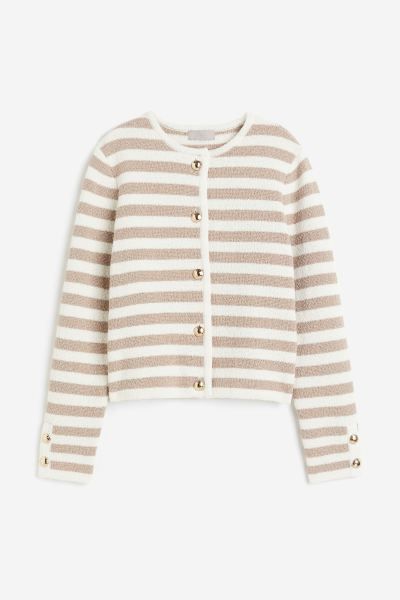 Knit Cardigan - White/beige striped - Ladies | H&M US | H&M (US + CA)