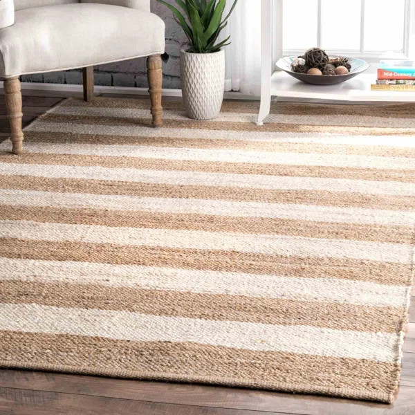Stockton Springs Striped Handmade Flatweave Beige Area Rug | Wayfair North America