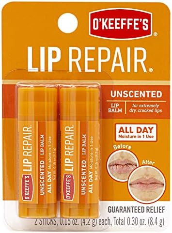 O'Keeffe's Unscented Lip Repair Lip Balm for Dry, Cracked Lips, Stick, Twin Pack, Clear, K0700432 | Amazon (US)