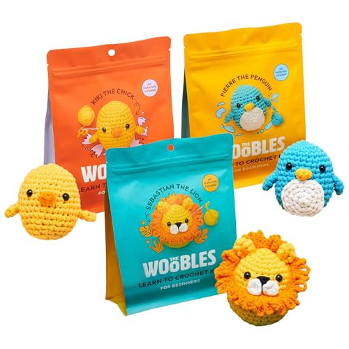 The Woobles Beginners Crochet Kit with Easy Peasy Yarn as seen on Shark Tank Bundle - with Step-by-Step Video Tutorials - Pierre The Penguin and Sebastian The Lion and Kiki The Chick | Amazon (US)