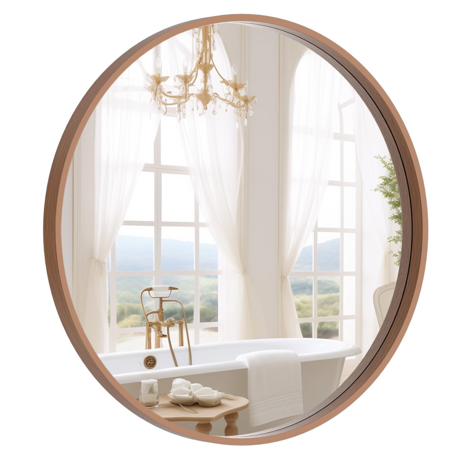 WallBeyond Round Mirror with Wood Frame 24 inch Circle Wall Mirror for Bathroom Round Wall Mirror... | Amazon (US)