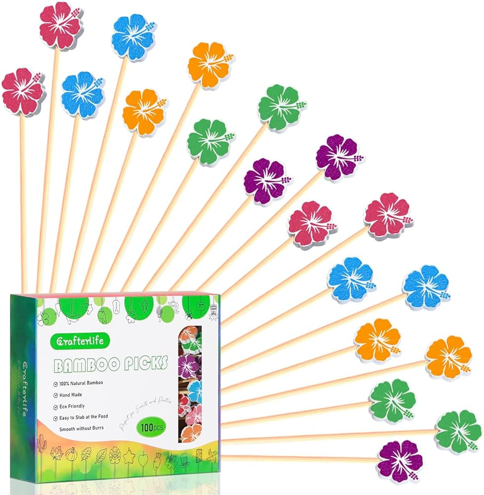 Hawaiian Hibiscus Cocktail Picks Summer Flower Decorative Toothpicks Fruit Dessert Sticks Food Sa... | Amazon (US)