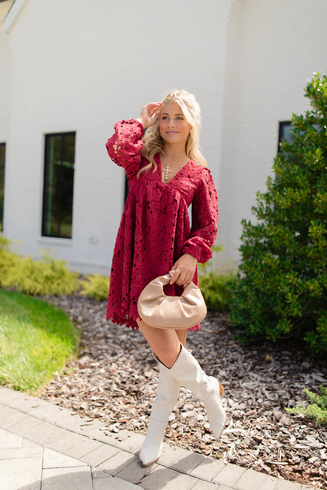 Turning Heads Burgundy Lace Babydoll Mini Dress | Pink Lily
