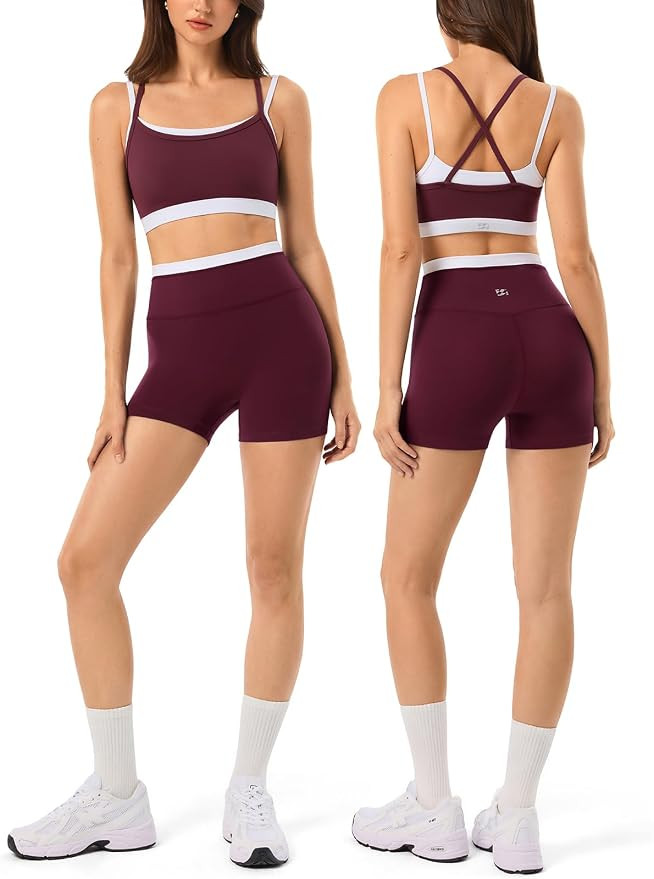 2 Pieces Workout Sets for Women,Seamless Athletic Short with Double Layer Sports Bra,Gym Matching... | Amazon (US)