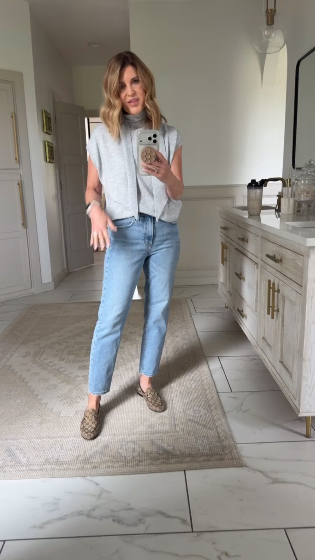 Ootd 
I read reviews and sized up one to a size 6 regular length 
Medium sweater 

Comment SHOP below to receive a DM with the link to this post on my LTK ⬇ https://liketk.it/68sXR #ltkover40 #ltkootd

#LTKootd #LTKOver40 #LTKBeauty