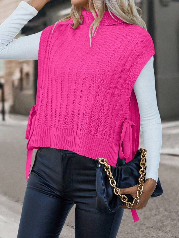 SHEIN Essnce Turtleneck Knot Side Sweater Vest Without Tee | SHEIN