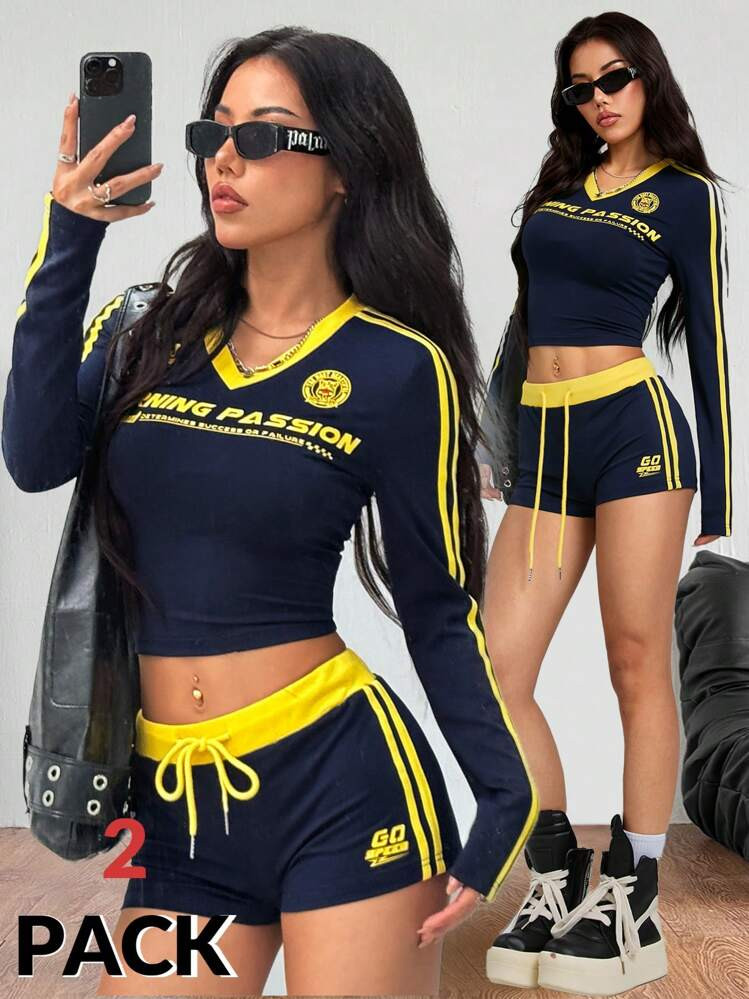 Coolane Women's Spring Sports Contrast Color Two-Piece Suit | SHEIN