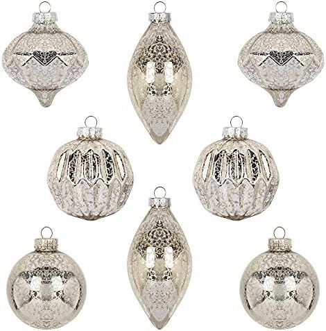 KI Store Mercury Glass Christmas Ornaments Set of 8 Champagne Silver Hanging Christmas Balls Fini... | Amazon (US)