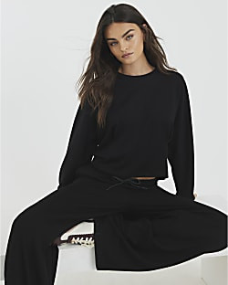 Black Premium Long Sleeve Batwing Sweatshirt | River Island UK & IE