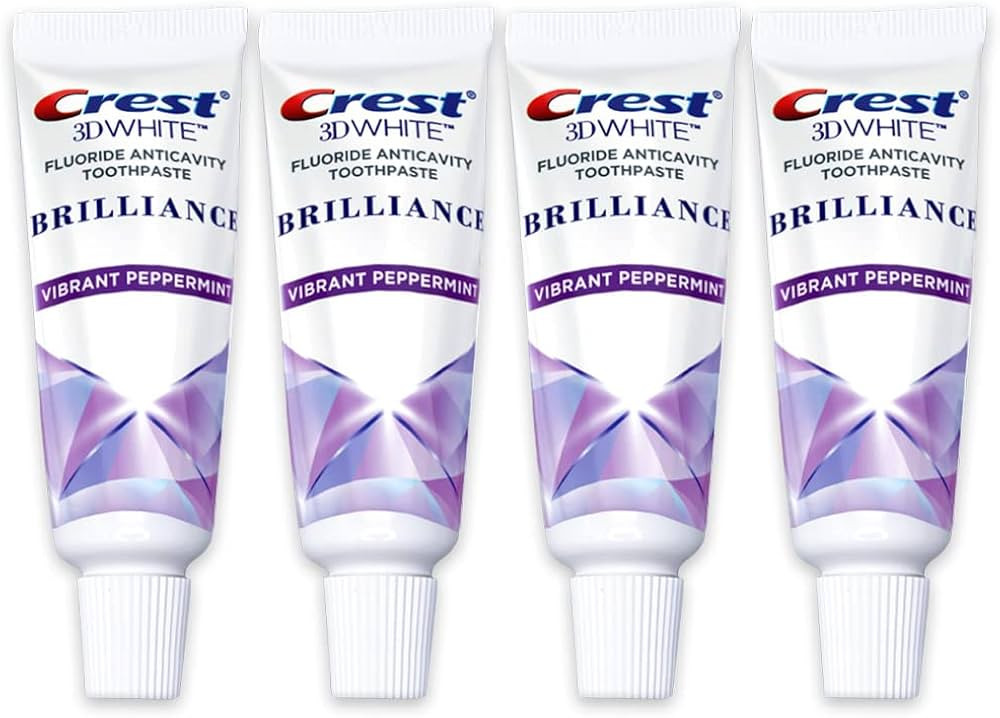Crest 3D White Brilliance Toothpaste, Vibrant Peppermint, Travel Size 0.85 oz (24g) - Pack of 4 | Amazon (US)