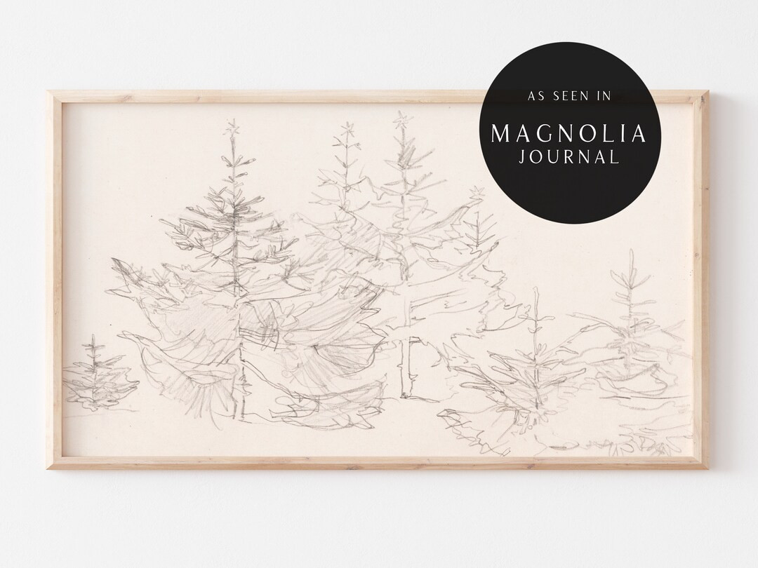 Samsung Frame TV Art File Vintage Pine Tree Sketch Neutral Christmas Art Muted Colors Farmhouse A... | Etsy (US)
