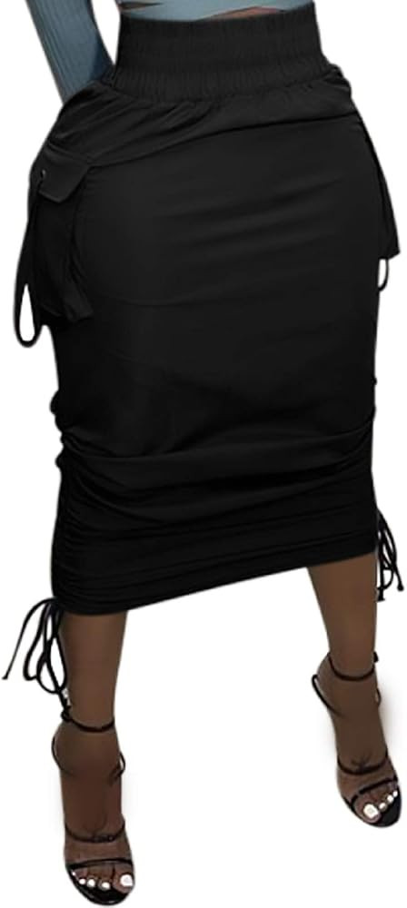 Voghtic Women\u2019s Cargo Drawstring Ruched High Waist Pencil Long Skirt | Amazon (US)