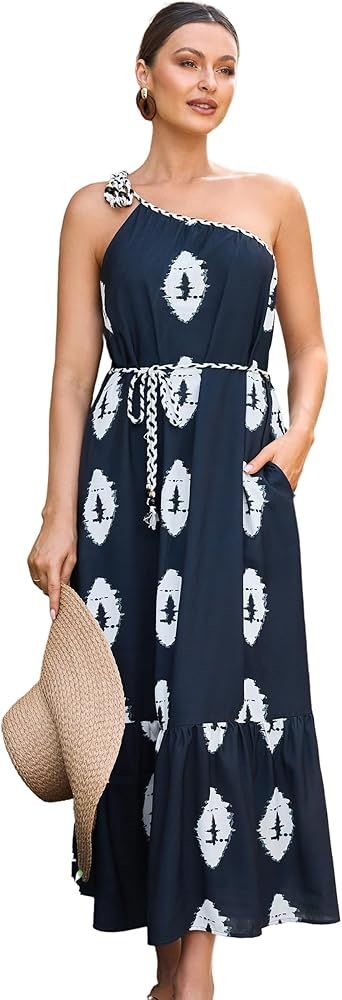 ECOWISH Womens Summer Maxi Dresses: One Shoulder Midi Dresses Boho Beach Vacation Long Sundress w... | Amazon (US)