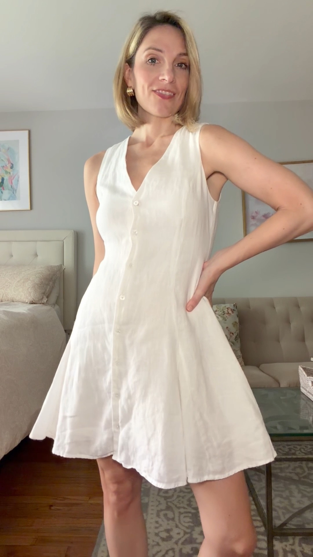 White linen mini dress - on sale!! This was my outfit over the weekend to grab drinks. Easy, comfortable, tie in the back to adjust sizing. True to size- wearing a size 2/ XS.

#LTKSaleAlert #LTKootd #LTKgrwm