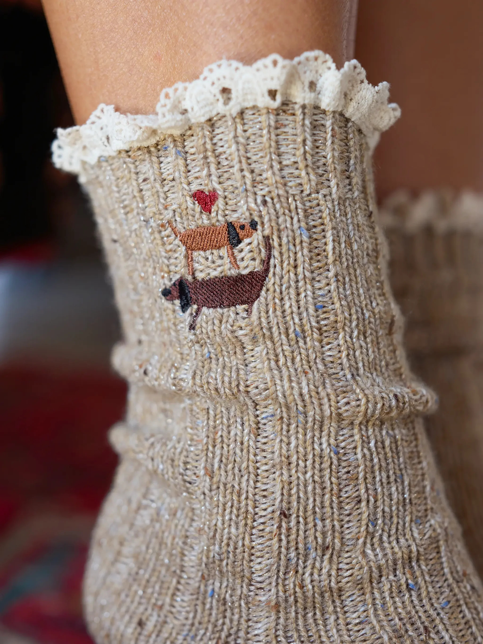 Little Things Embroidered Socks - Dog | Natural Life