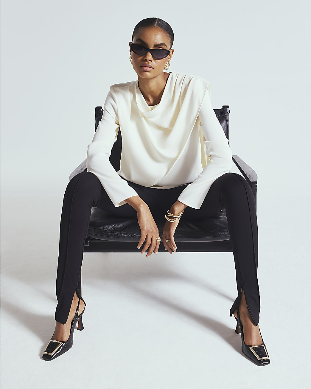 White Cowl Neck Drape Blouse | River Island UK & IE