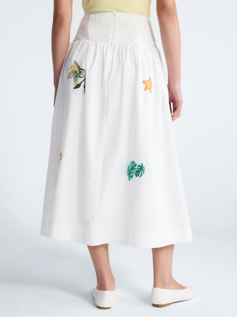 Free Assembly Women's and Women's Plus Embroidered Cotton Maxi Skirt with Drop Waist, Sizes XS-4X | Walmart (US)