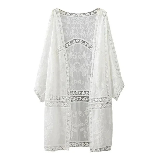 Womens Summer Embroidered Lace Long Kimono Cardigan Loose Beach Cover Up - Walmart.com | Walmart (US)