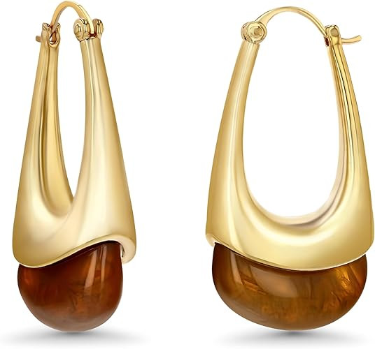 Long Oval Chunky Dangle 18K gold plated Hoops with Colored Resin Gemstone Statement Earrings for ... | Amazon (US)