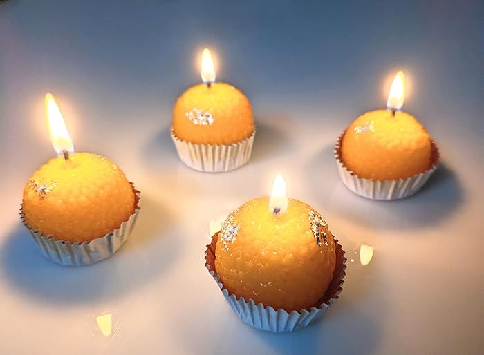 Decorative Laddoo Candles, Traditional Indian Style, Yellow, Set of 4 | Amazon (US)