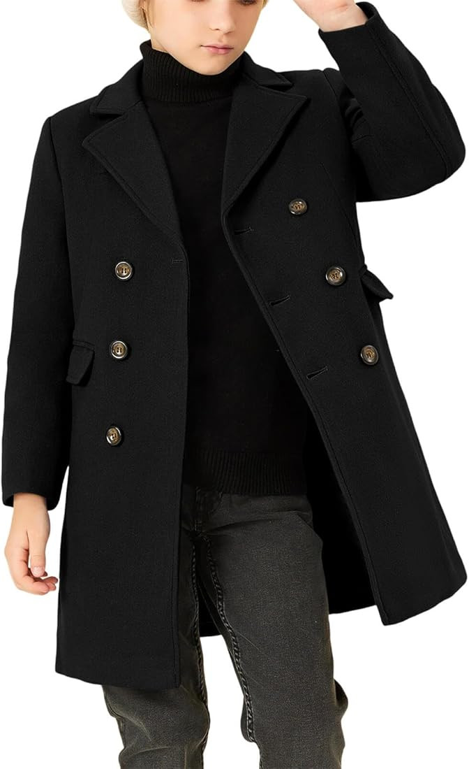 Haloumoning Boys Dress Coats Double Breasted Trench Coat Winter Pea Coat with Pockets 5-14 Years | Amazon (US)