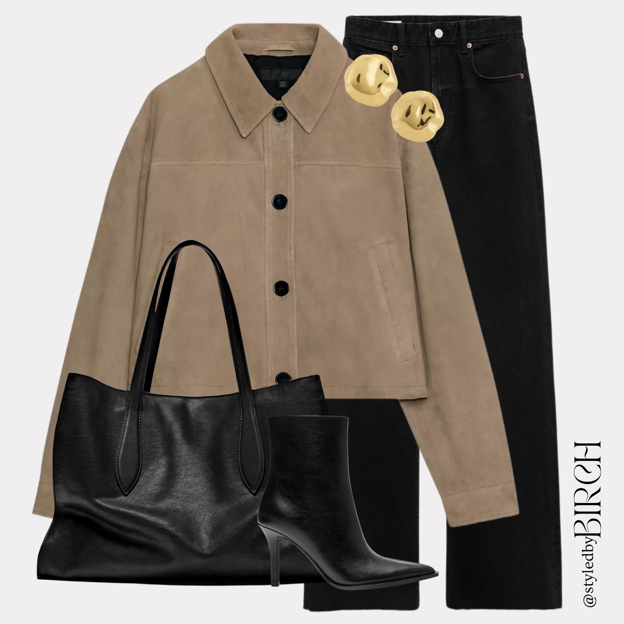 Perfect chilled outfit for the weekend🤎

Brown suede jacket, black wide leg jeans, black large tote bag, black stiletto heels ankle boots, gold stud earrings 

#LTKjeans #LTKwinter #LTKeurope