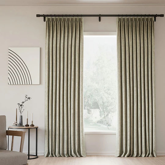 Pinch Pleated Lille Linen Memory Trained Blackout Curtains Natural Oak Dim Grey Modern Custom Dra... | Homerilla