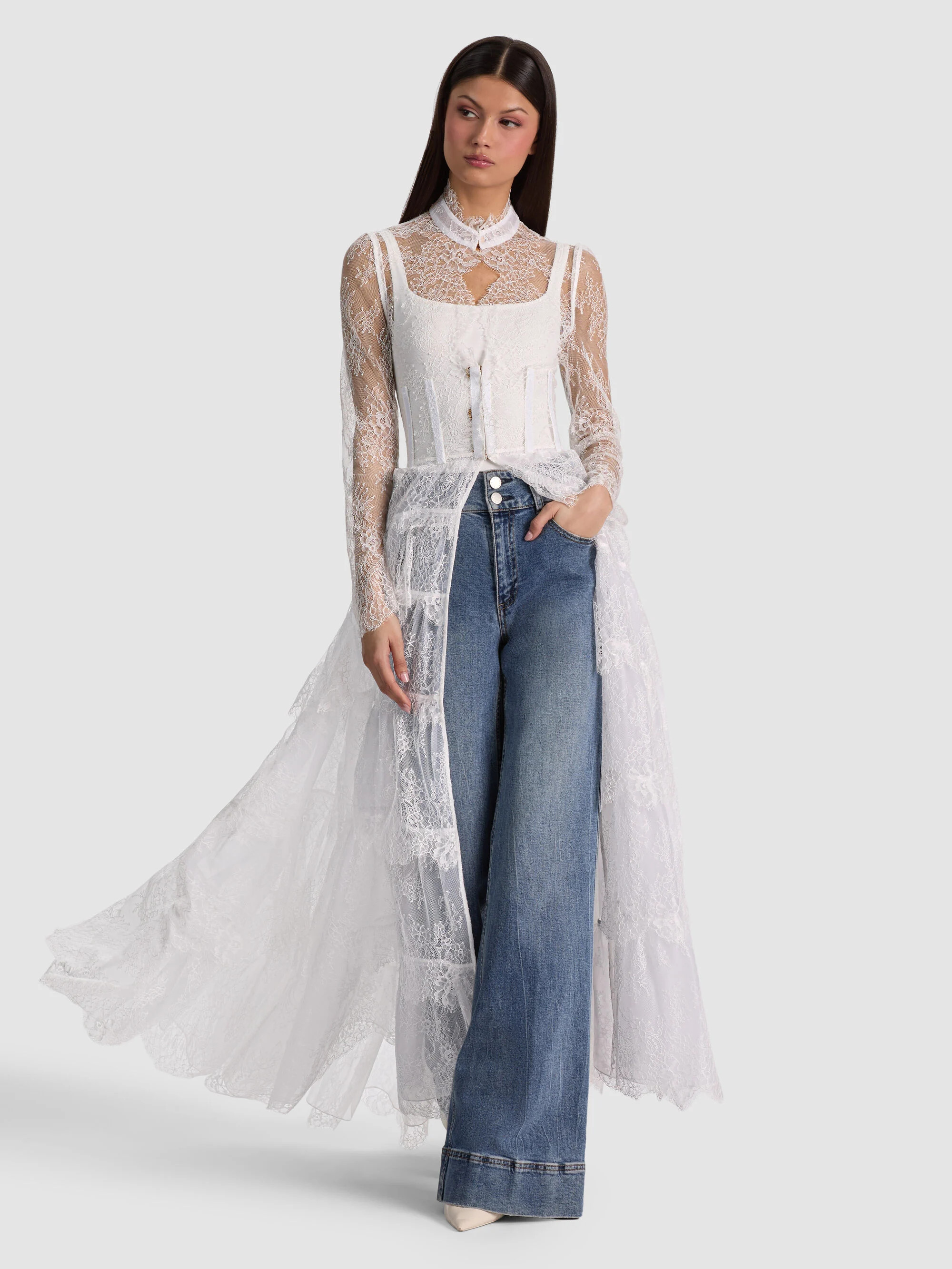 XAVIER TIERED LACE MAXI COAT | Alice + Olivia
