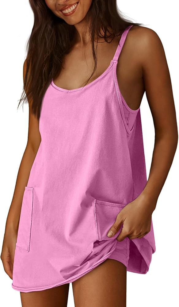 AUTOMET Womens Casual Summer Sleeveless Mini Sundress Spaghetti Strap Short Dresses with Pockets ... | Amazon (US)
