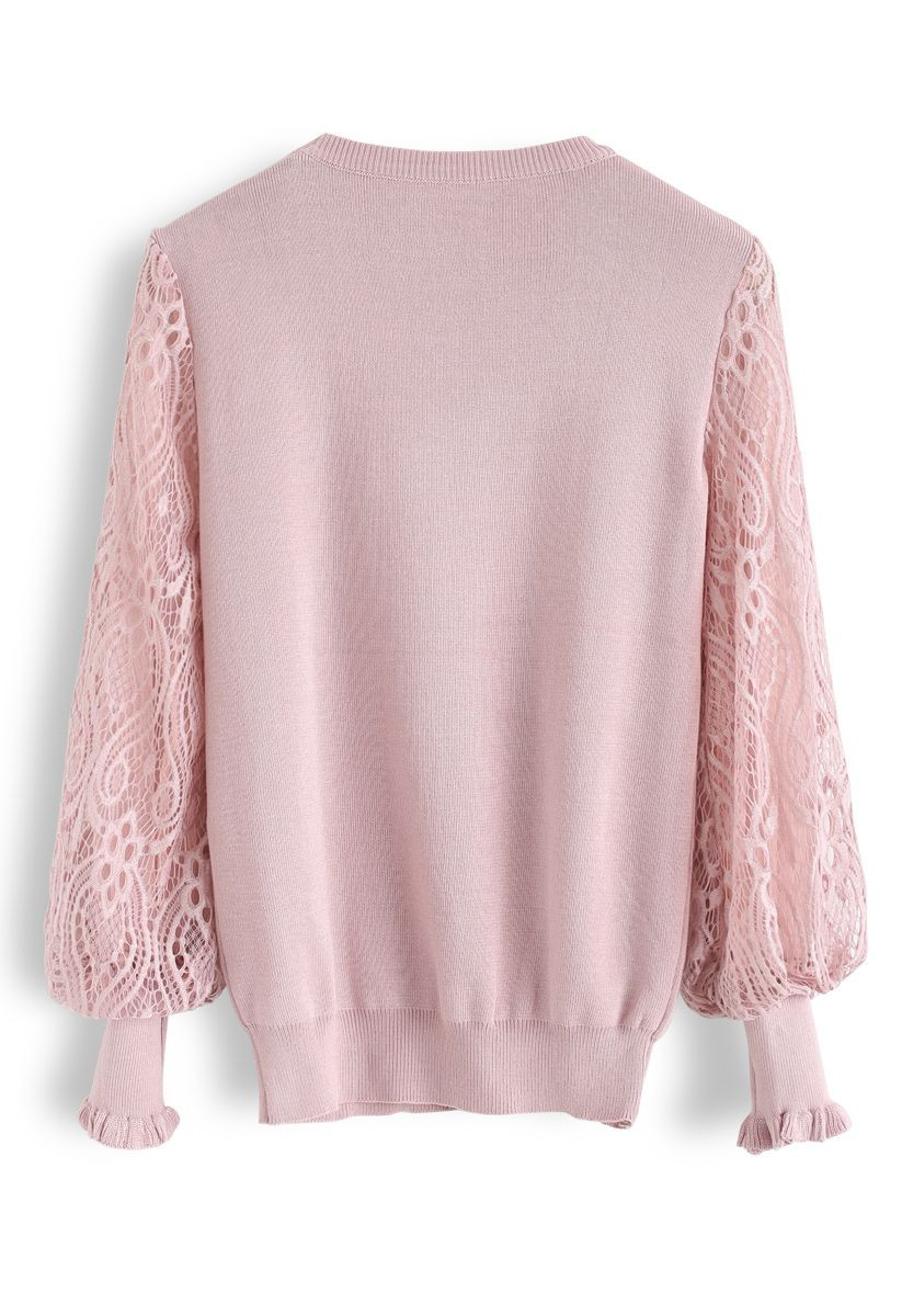 Delicacy Lacy Sleeves Knit Sweater in Pink | Chicwish