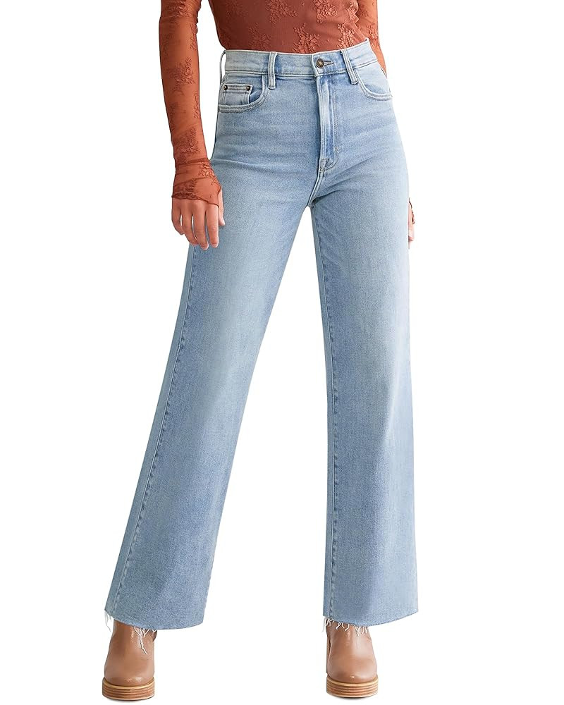 Straight Leg Jeans for Women Trendy High Waisted Cropped Boyfriend Mom Stretchy Frayed Hem Loose ... | Amazon (US)