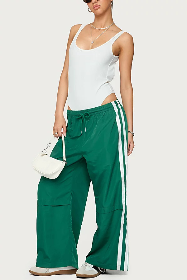 Edikted Petite Fauna Nylon Track Pants in Green, Women's at Urban Outfitters | Urban Outfitters (US and RoW)