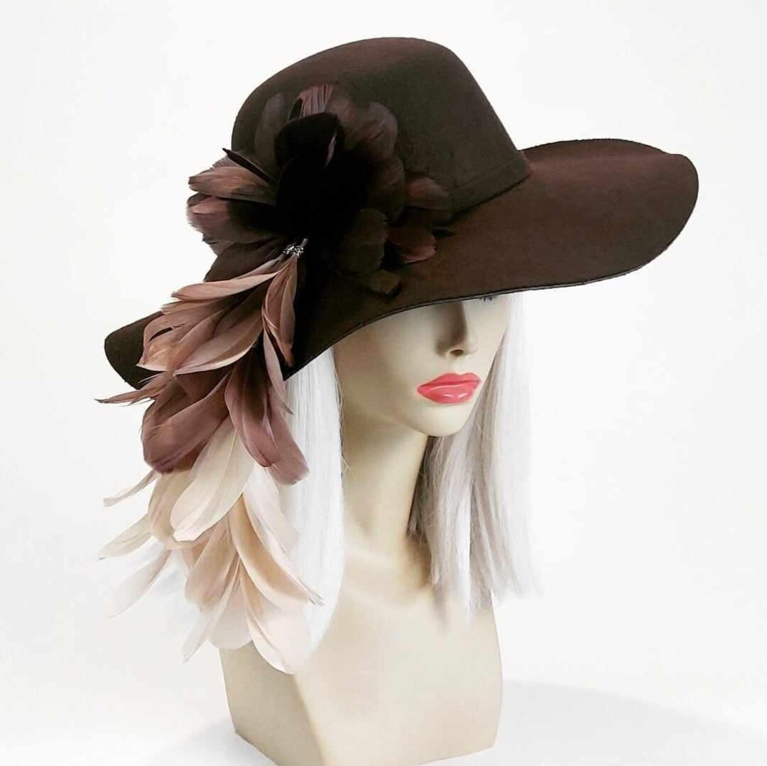 Mocha Ombré Feather Hat Brown Felt Floppy Hat Kentucky Derby Hat Race Day Hat Vintage Style Hat ... | Etsy (US)