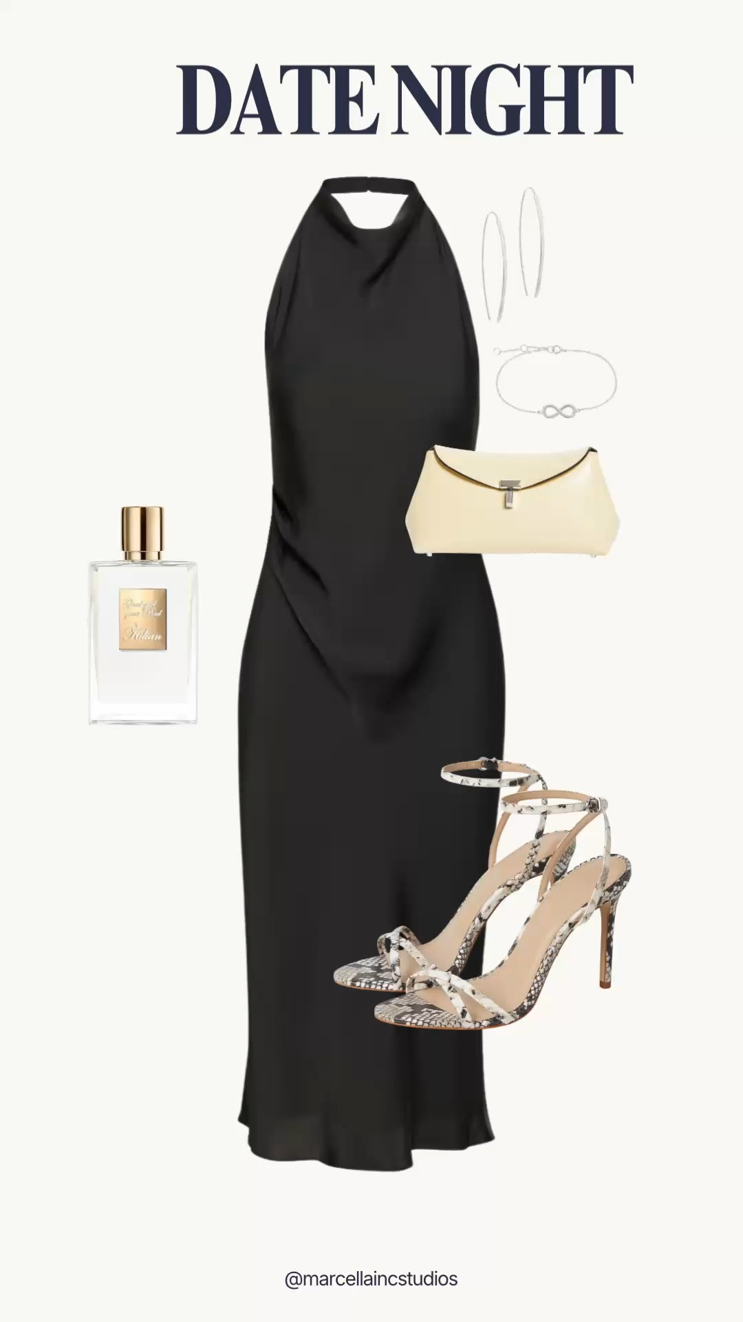 LBD date night outfit or wedding guest outfit. Long black Aritzia dress with snakeskin heels and of course for date night Chanel number 5. #datenightoutfit #sneakeroutfit #weddingguestdress  #cultgaia #ltkstyletip #lbd

#LTKWedding #LTKTall #LTKootd