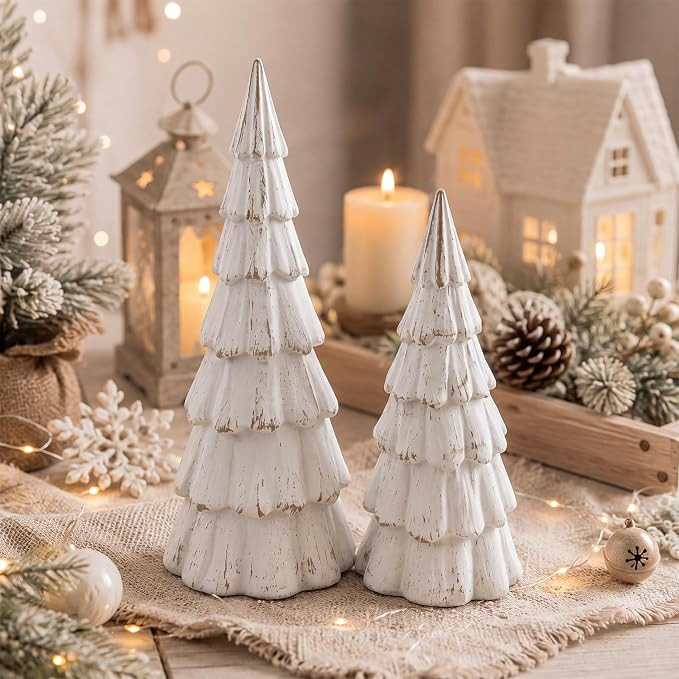 Youyole Set of 2 Rustic Xmas Tree Table Decor Farmhouse Terracotta Figurine | Amazon (US)