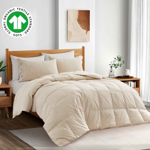 All Season Organic Cotton Comforter Down and Feather Fiber Fill Duvet Insert GOTS Cert | Shop Premium Outlets