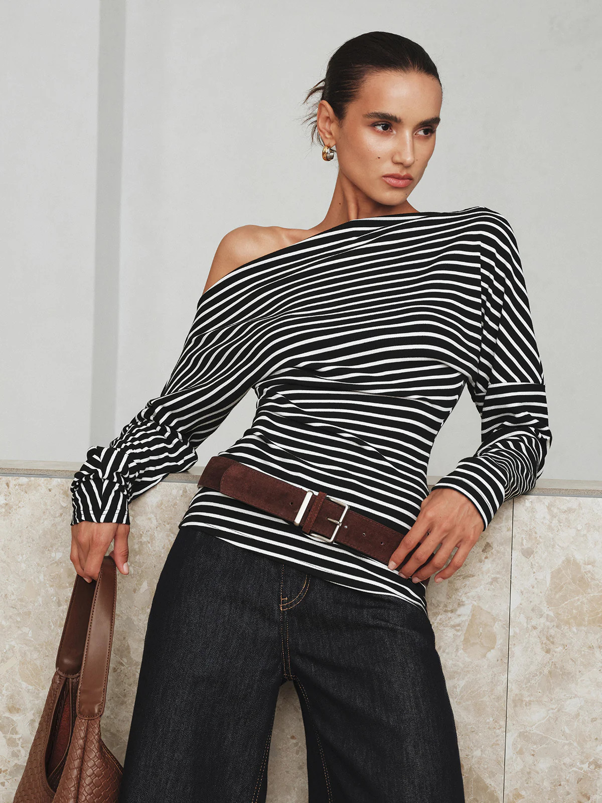 Striped Asymmetric One-Shoulder T-Shirt | Commense